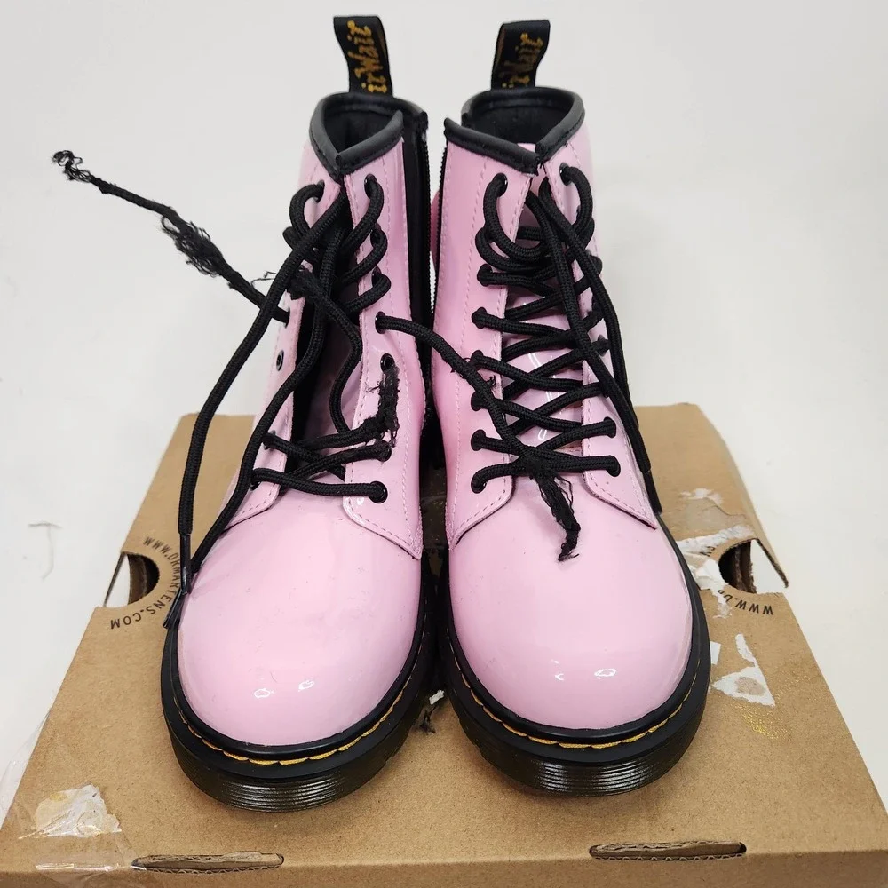 DR. MARTENS J Boots Unisex Kids 4 5 Pink Patent Lamper Combat Ankle Zip EU 36